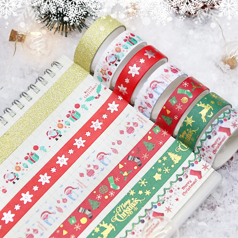 

Christmas theme hand ledger tape Christmas tree bronzing and paper hand ledger material 3 rolls of cards installed