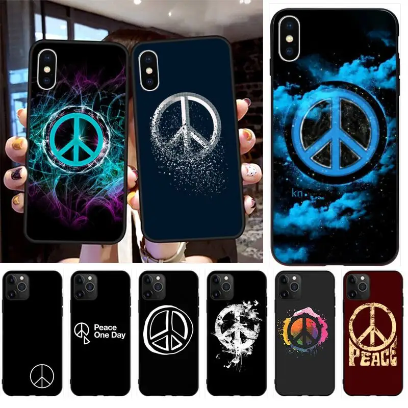 

Peace TPU black Phone Case Cover Hull for iPhone 11 pro XS MAX 8 7 6 6S Plus X 5S SE 2020 XR case