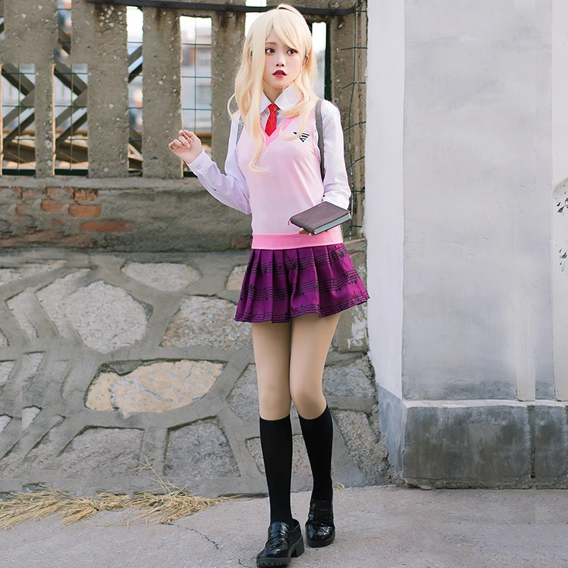 

Новые костюмы для косплея Akamatsu kaede Danganronpa V3, женская униформа, Аниме обувь, рубашка, жилет/юбка/носки/парики, школьная форма JK