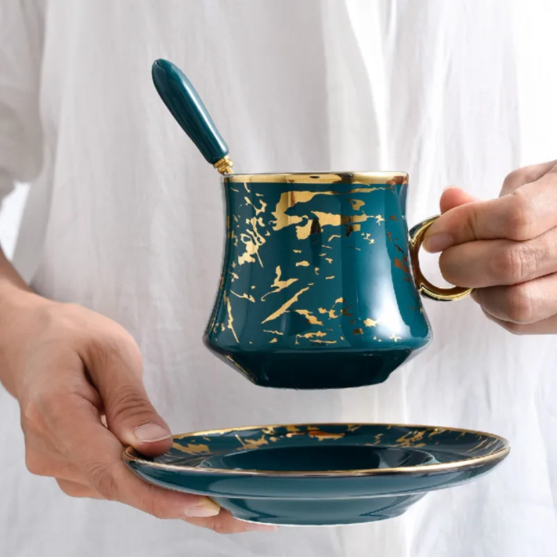 Большая Керамическая зеленая кофейная чашка европейские маленькие Роскошные