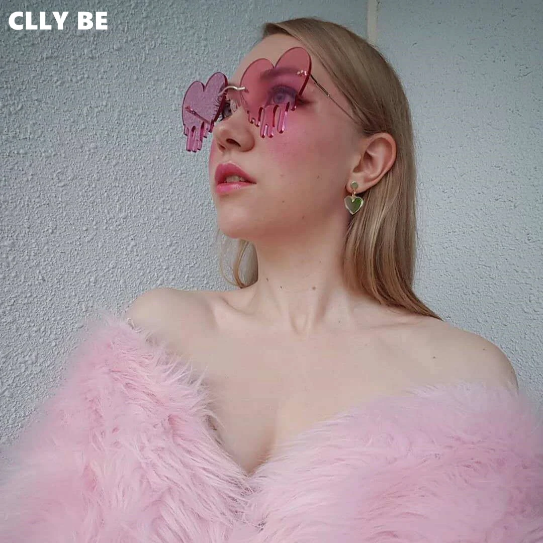 Модные плавильные солнцезащитные очки в форме сердца женские без оправы стиле