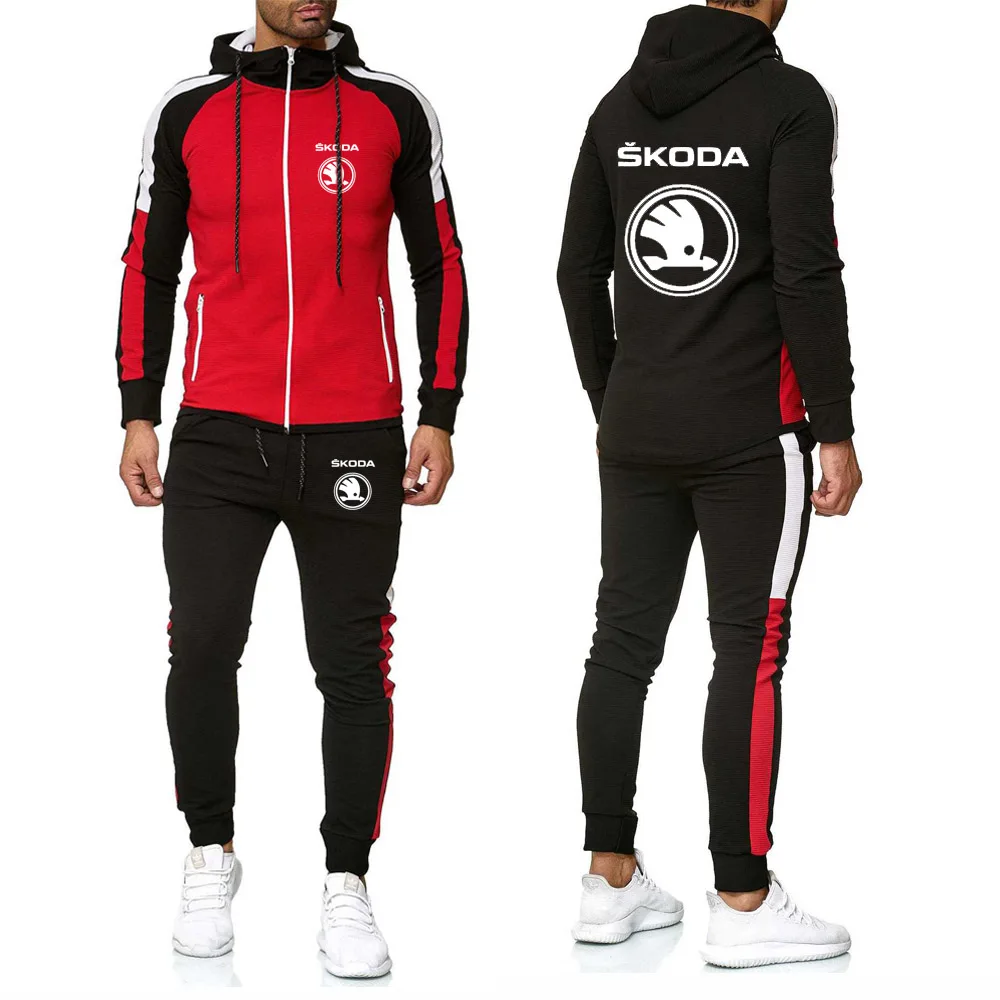 

New fashion Mens Jacket Sweatshirt for Skoda Car Logo Printed Spring Autumn Stitching Color Matching Men's Jackets Pants Suit
