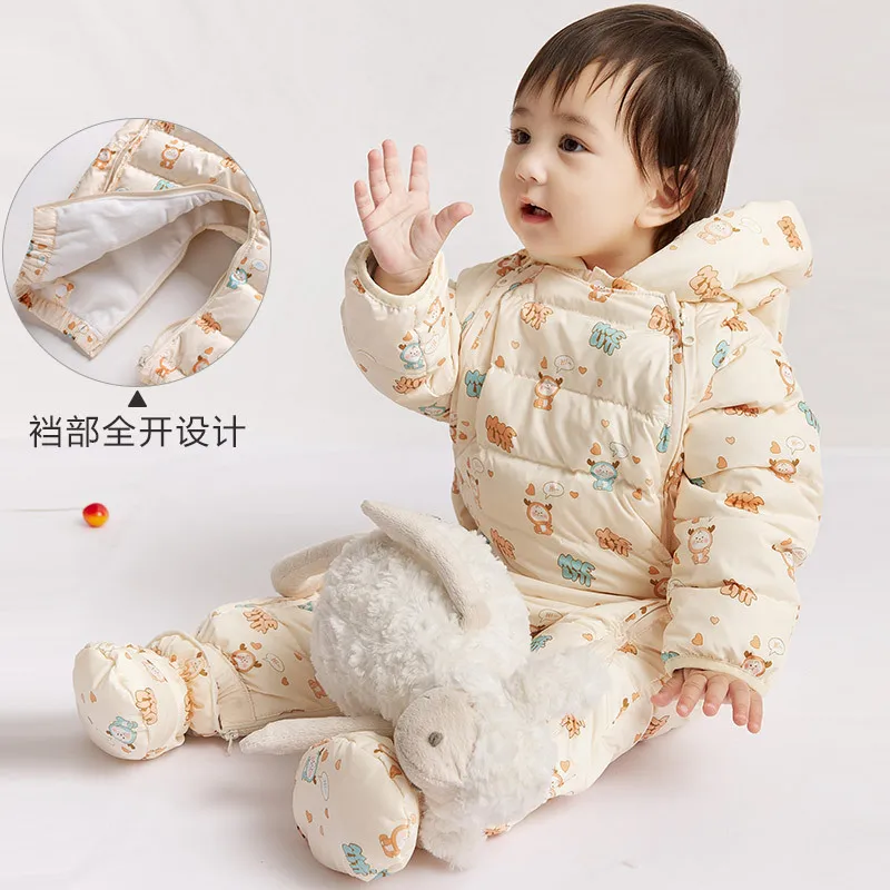 

Baby Winter Warm Down Down One-piece 2021 New Hooded Thicken Windproof Outing Clothes Suitable for 3-24 Months Baby Jacket