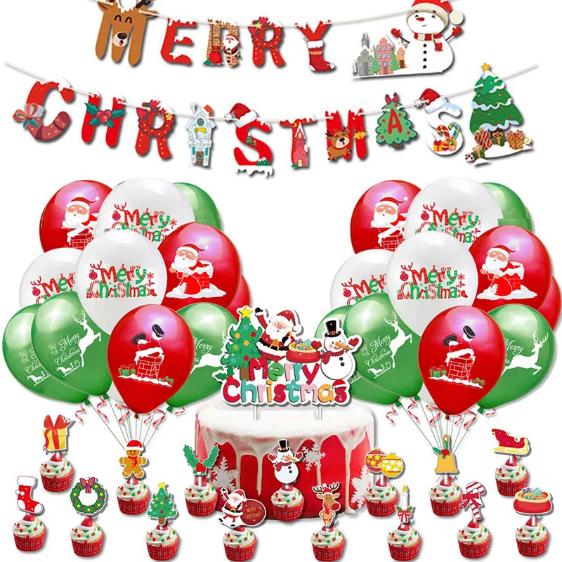 Vajilla desechable navidad decoraciones para el hogar, plato de globos, servilletas, accesorios para fotos, pastel, adornos de navidad, 2021, tarjeta postal de Santa Claus, 2021-3