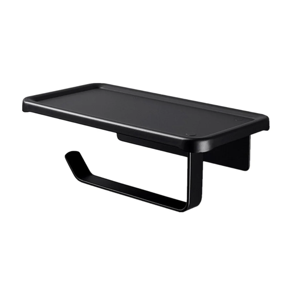 

1pc Wall-mounted Roll Paper Shelf Bathroom Nail-free Storage Shelf (Black)