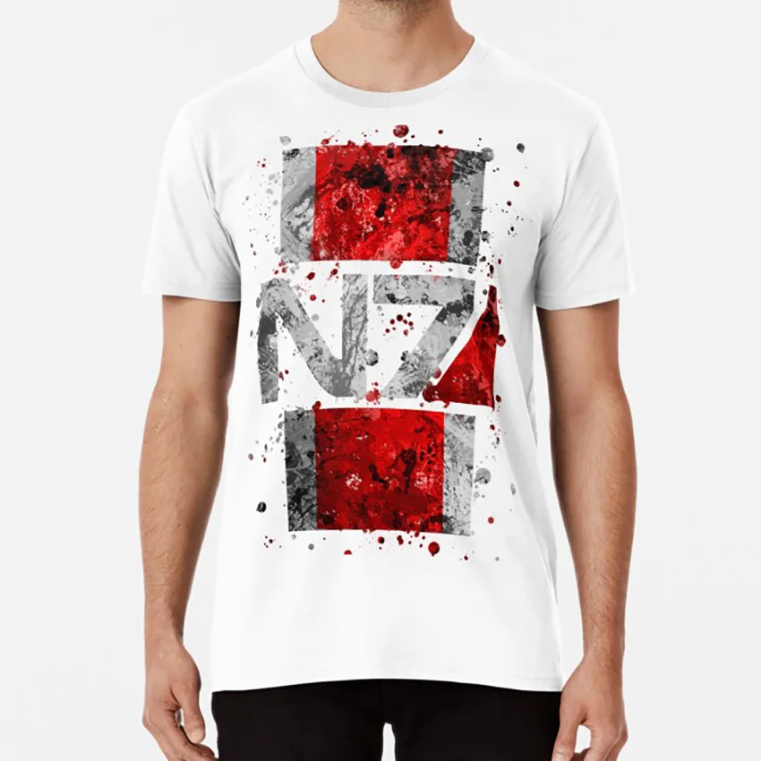 Массовый эффект N7 Splatter футболка массовый n7 splater Белый Черный Символ Логотип гранж