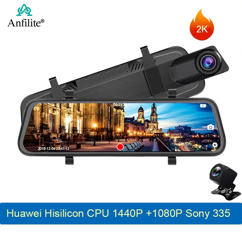 Anfilite 10 &quot2 k Автомобильный видеорегистратор Камера заднего вида зеркало 1440P gps