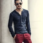 Мужская хлопковая Винтажная футболка с длинным рукавом, V-образным вырезом