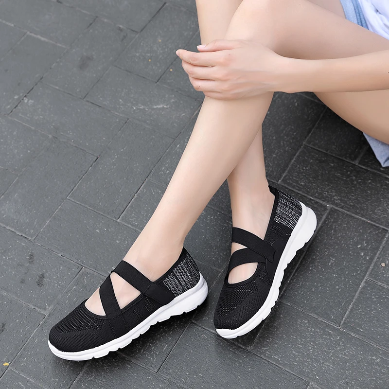 

YUEWU Women's Casual Shoes Women Flats Sneaker Shallow Casual Shoes Ladies Mesh Breathable Plus Size Ultra Light Velcro Trainers