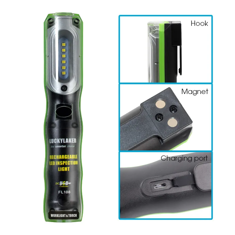 Portable LED Flashlight Rechargeable Magnetic Torch Work Light COB Inspection Lamp For Outdoor Camping Working fishing | Спорт и