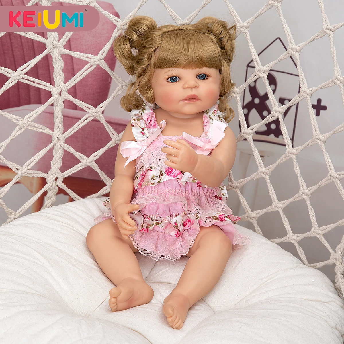 

KEIUMI полностью силиконовые куклы Новорожденные милые куклы с золотыми кудрями 22 дюйма кукла новорожденная девочка игрушки ручной работы дл...