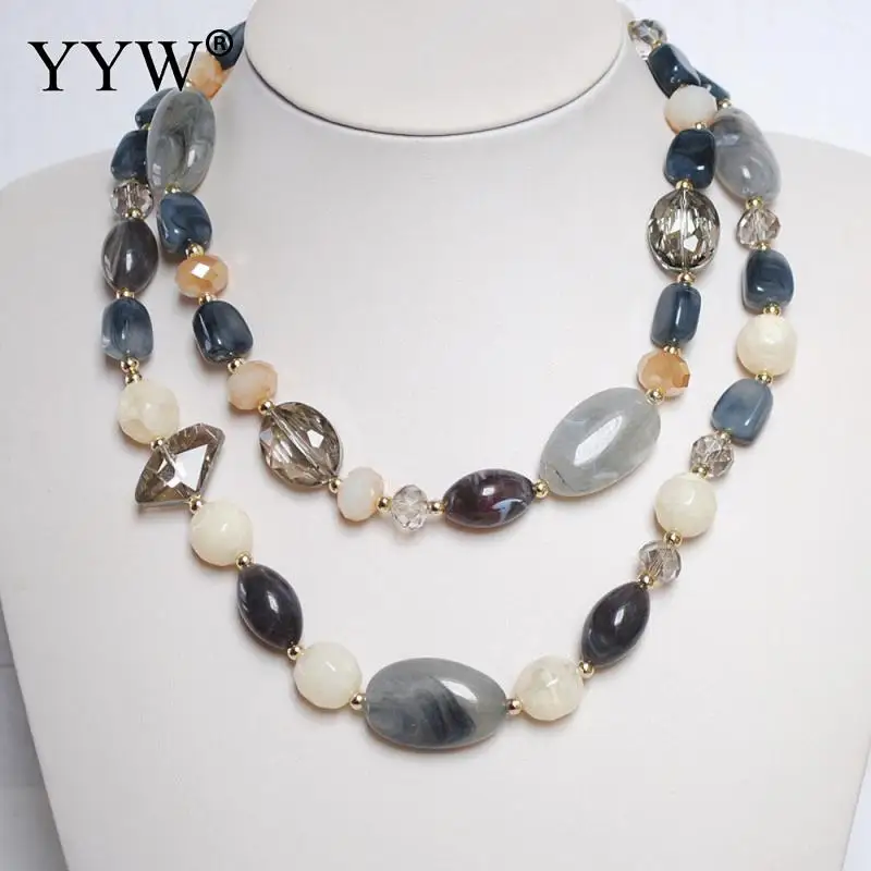 Luxury Women Double Layers Necklace Crystal Resin Beads Natural Stone Extender Chain Collarbone Clavicle Female Gargantilha | Украшения и