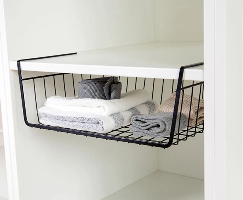 Подвесная железная полка для хранения под шкаф сетчатая корзина кухонная стойка
