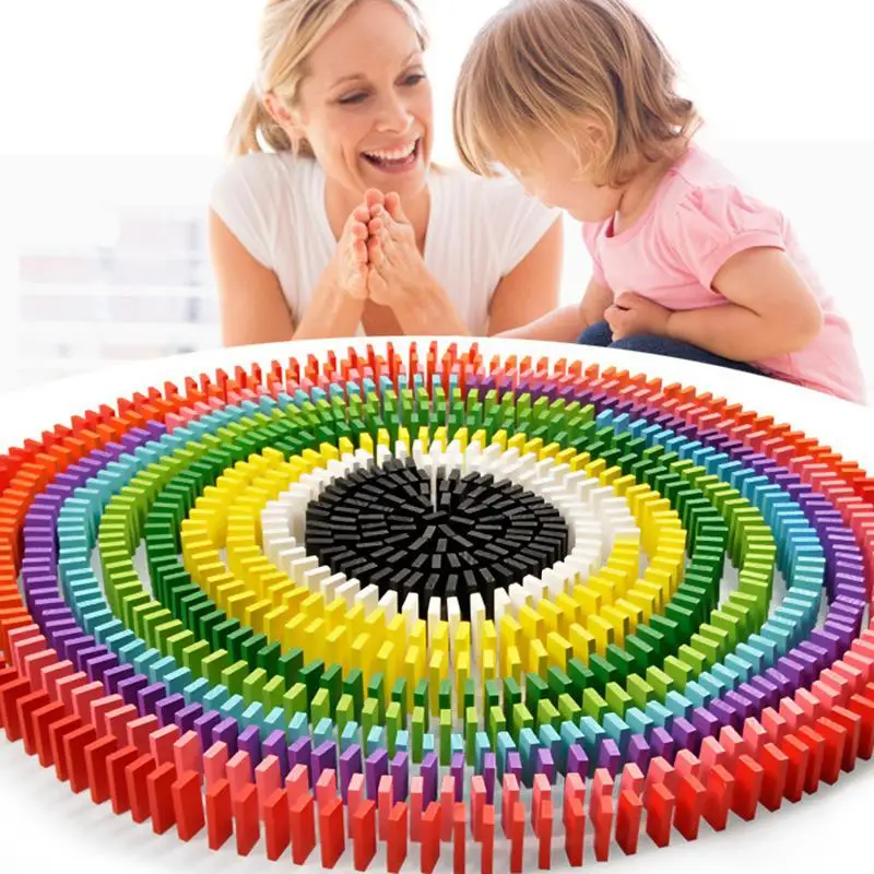 

Rainbow Domino Building Blocks Safe Wooden Toys Kids Children Baby DIY Dominoes Game Montessori Color Shape Early Learning Aids