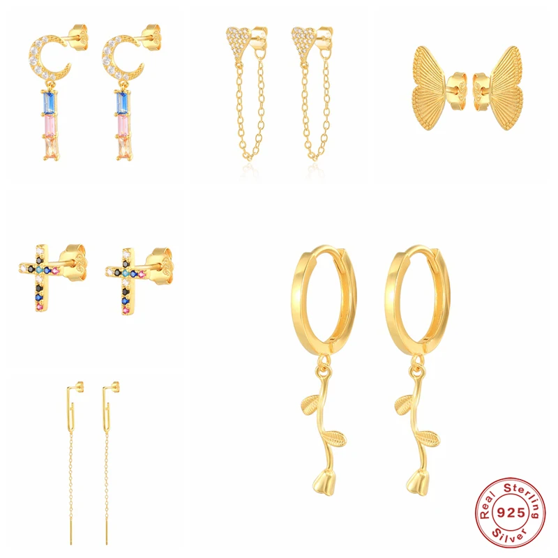 

Aide 925 стерлингового серебра розы очарование серьги-гвоздики для женщин разноцветный Цирконий сердце крест бабочки серьги-пуссеты Pendiente