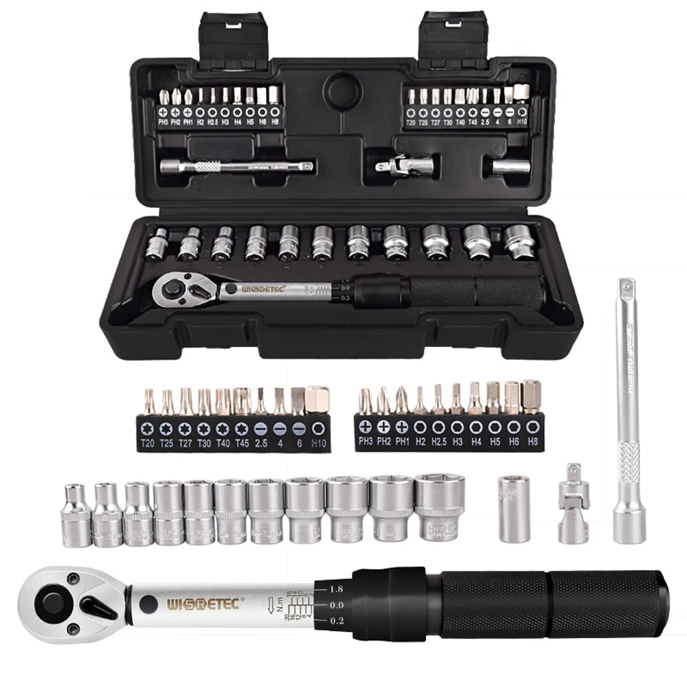 

35 in 1 Household Adjustable Spanner Socket Wrench Tool Kit 2-20Nm 1/4 Preset Professional Torque Wrench Sets Bicycle Fix
