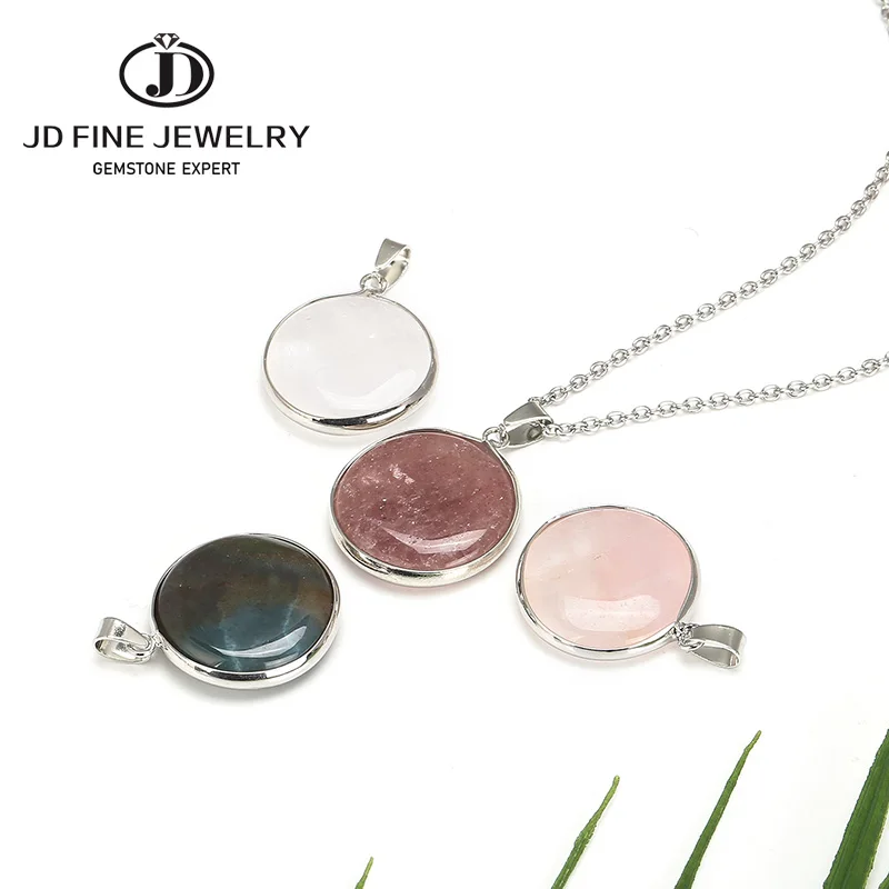 JD 26 мм Натуральная клубника кварца круглой формы кулон розовый кварц/трава