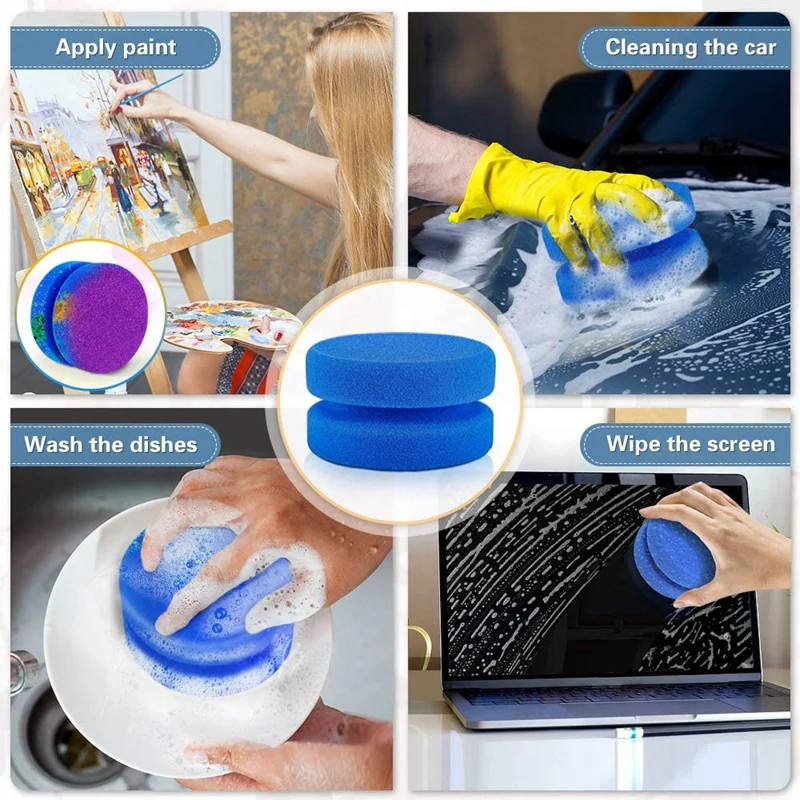 

4 Pack Paint Sponge Applicator Circular Painting Sponges Blue and Black Watercolor Sponges for Car Detailing Tire Brush