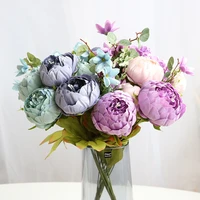 13 heads peony fake flower home decor aesthetic for living room vintage artificial flowers for wedding decorations table rustic