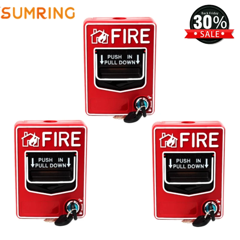 3pcs/5pcs 9-28VDC Fire Alarm System Conventional Manual Call Point Button Station Fire Push In Pull Down Emergency Alarm