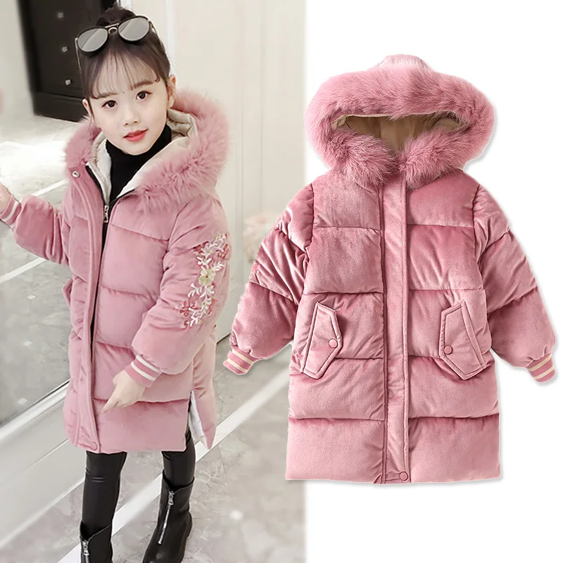 Зимняя куртка для девочек теплые вельветовые пальто модная детская верхняя