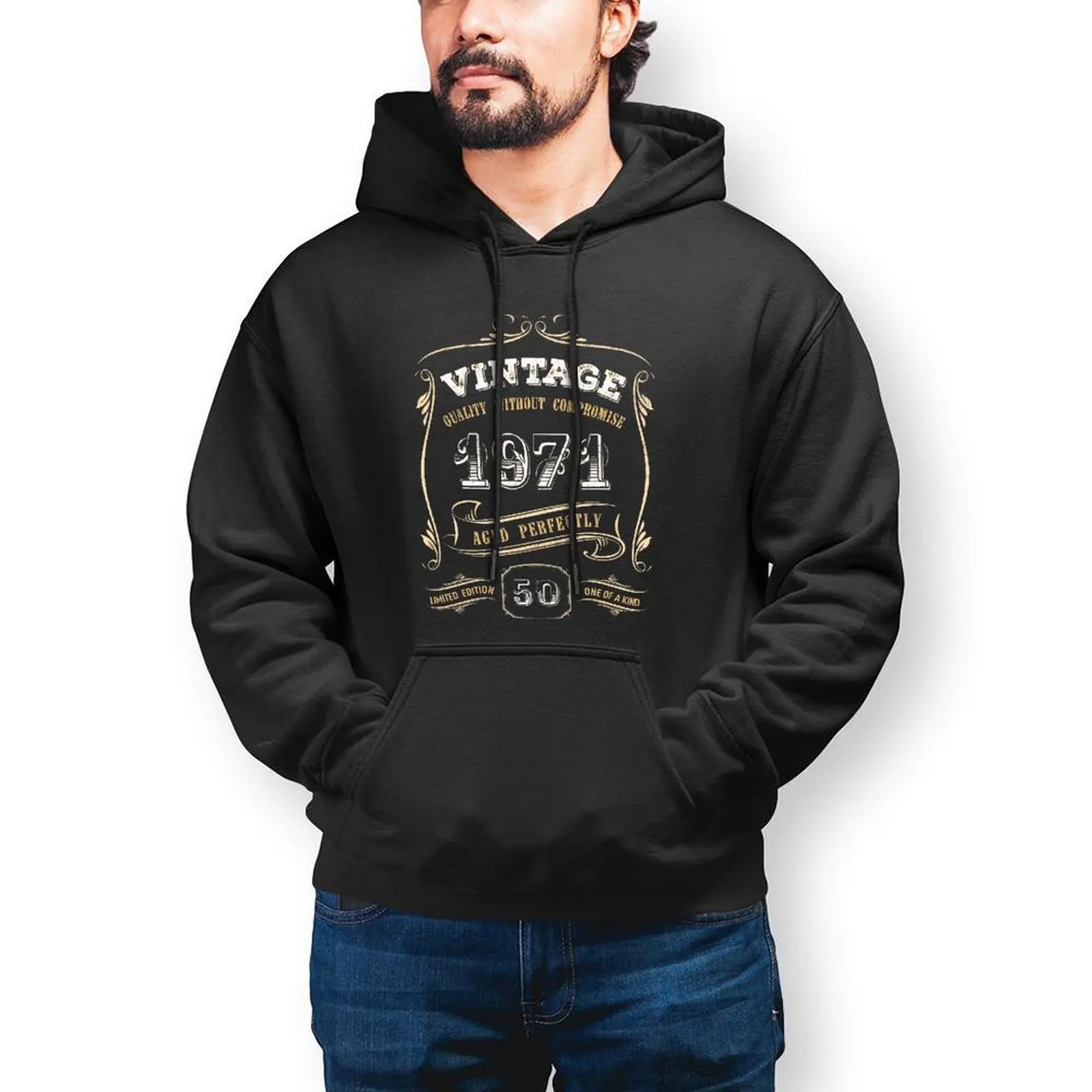 

50th Birthday Gift Gold Vintage 1971 Hoodie Letters Streetwear Warm Hoodies Fashion Oversize Cotton Pullover Hoodie Men