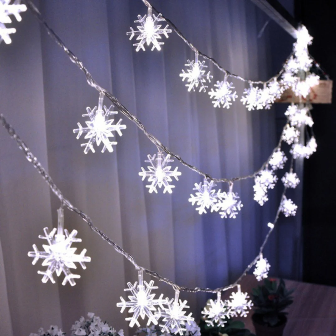 

2022 Christams Snowflake Shape LED Fairy Lights String 5Ft/10Ft/20Ft Holiday Outdoor Lamp Garland Luces Decro for Xmas Tree