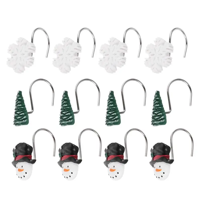 

12Pcs Creative Christmas Tree Snowman Shower Curtain Hook Multifunctional Hooks