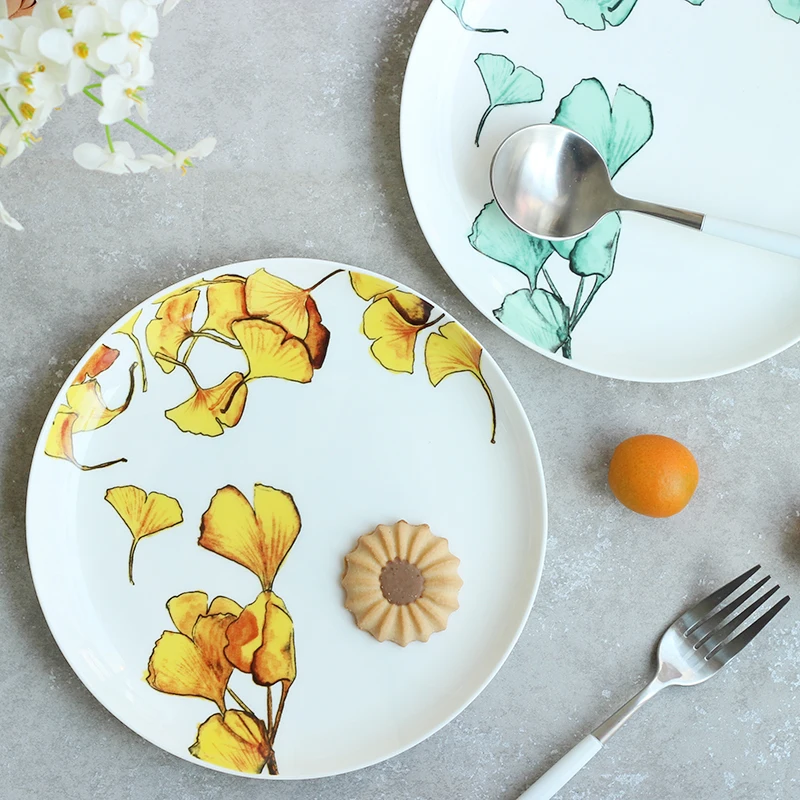 8 дюймов креативный гингко лист Китай костяная обеденная тарелка столовая посуда