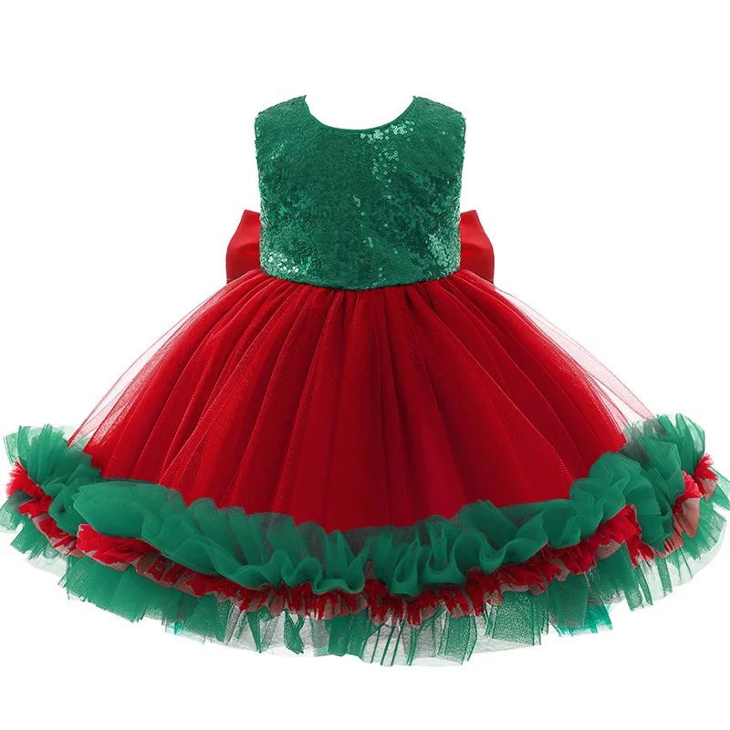 

New Christmas Dress For Girls Sequin Lace Bow Princess Tutu Dress Children Halloween Party Evening Gown Kids Dresses Vestidos