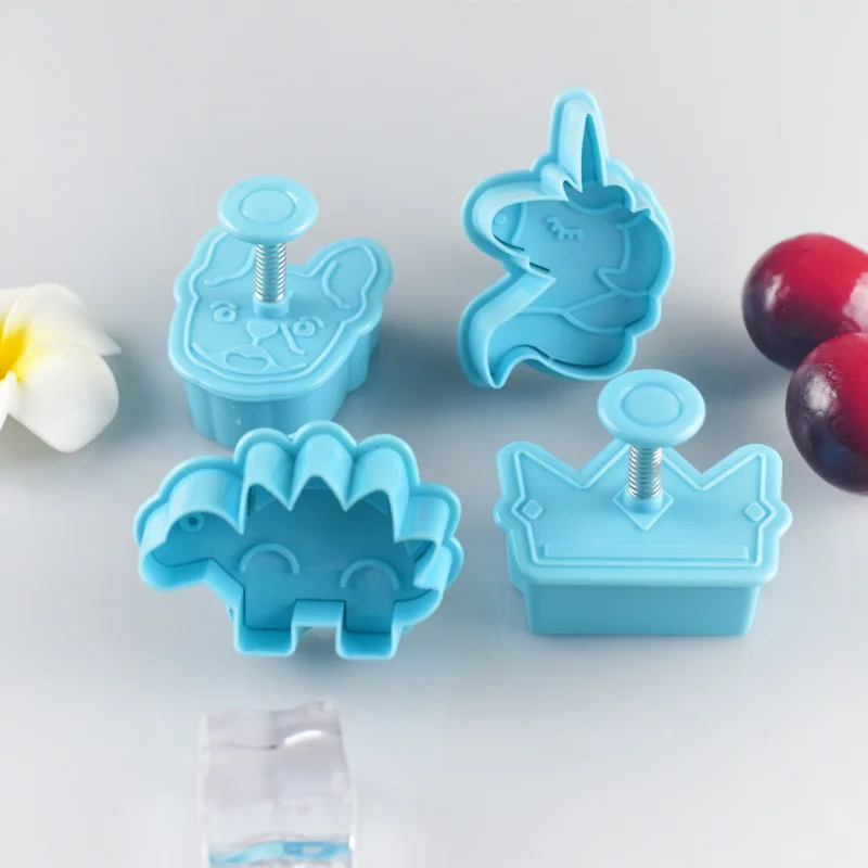4 Pcs/set Baking Tools Plastic Cookie Cutters Crown Dinosaur Unicorn Cake Plunger Pastry Fondant Biscuit Mold | Дом и сад