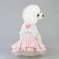pet puppy dog sweet dress cute cat plaid short princess skirt top with love heart pattern dog dresses pet apparel ropa perro