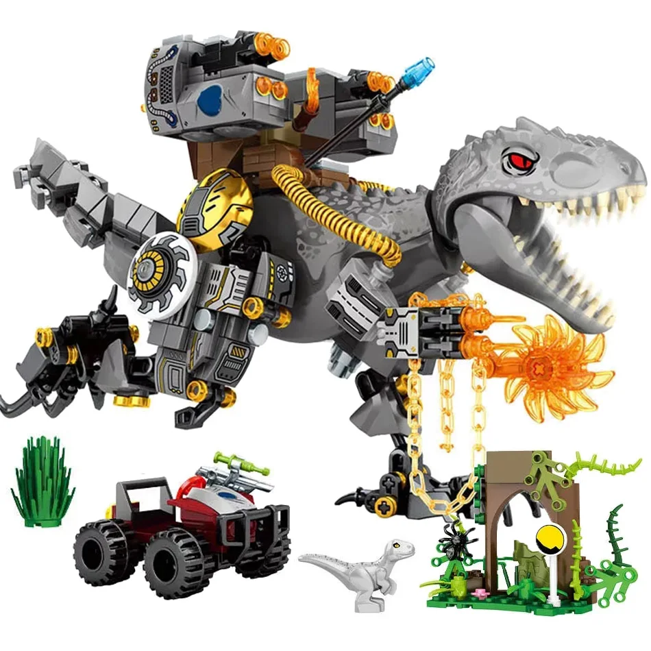 

560pcs Jurassic Reload Tyrannosaurus Rex Building blocks Dinosaur World with Car Figures Bricks Toys For Children