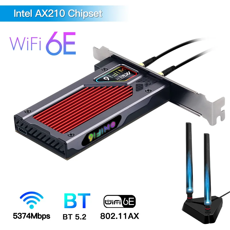 

Сетевой адаптер Wi-Fi 6E AX210 для настольного ПК, Wi-Fi 2,4 ГГц/5G ГГц, 6 ГГц, Intel AX210NGW, Bluetooth 5,2, 802.11AX, PCIe, Wifi6 карта для Windows 10