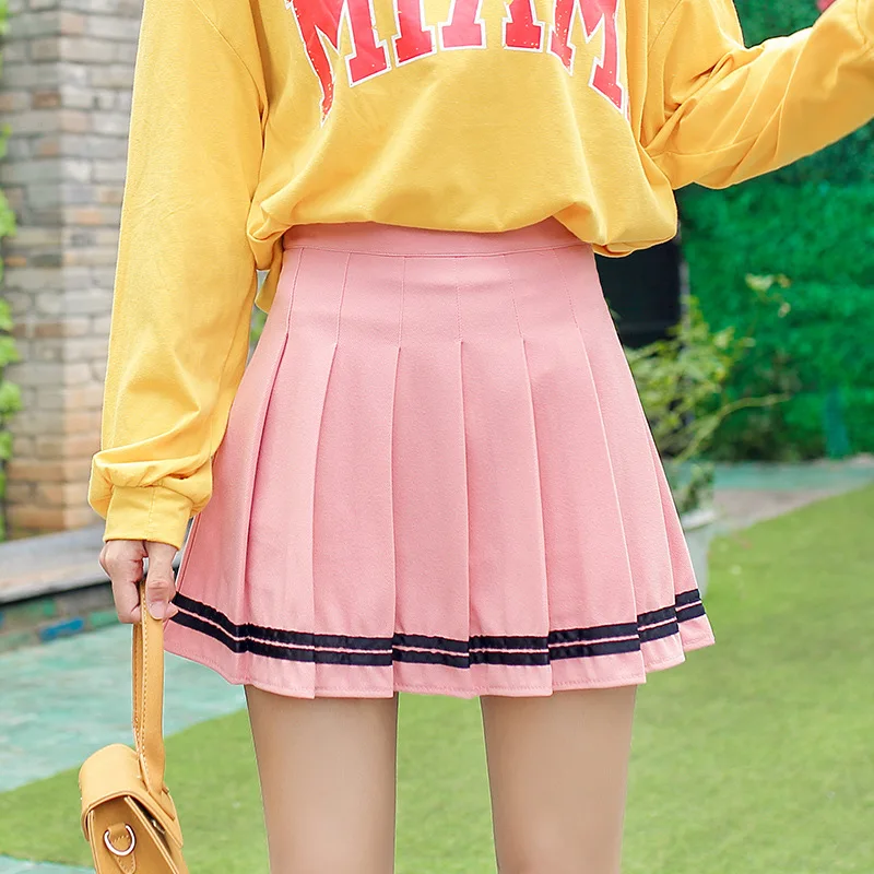 

Japanese Women Pleated Skirt School Students Chorus Mini Skirt High Waist Safety pants A-line Plaid Pleated Skirts Uniform XXL