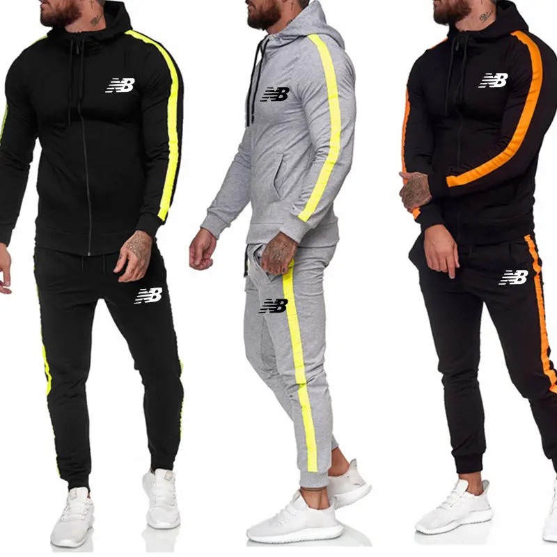 

Sports Brand New Suit Men's Stitching Fashion Casual Track Suit Polyester Fabric Zipper Cardigan Sportswear & Sports Pants