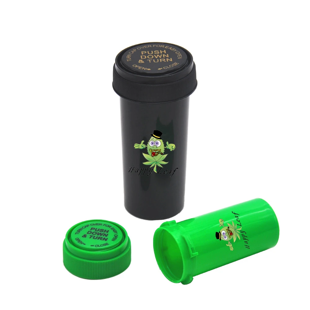 

Happyleaf 13 Dram Push Down & Turn Weed Vial Container Plastic Storage Stash Jar Pill Bottle Case Pocket Size Tobacco Herb Box