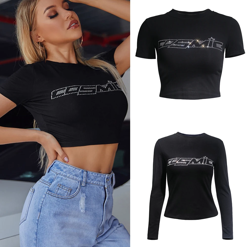 Женский летний укороченный топ с коротким/длинным рукавом футболка космическими