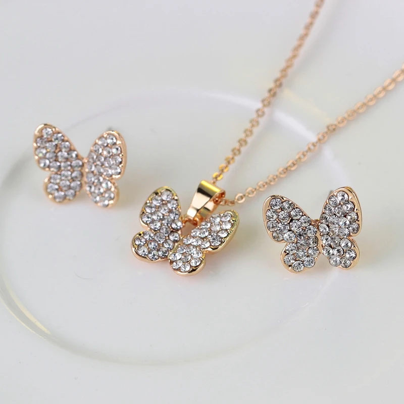 Милые детские Ювелирные наборы с бабочками для девочек модные браслеты ожерелье