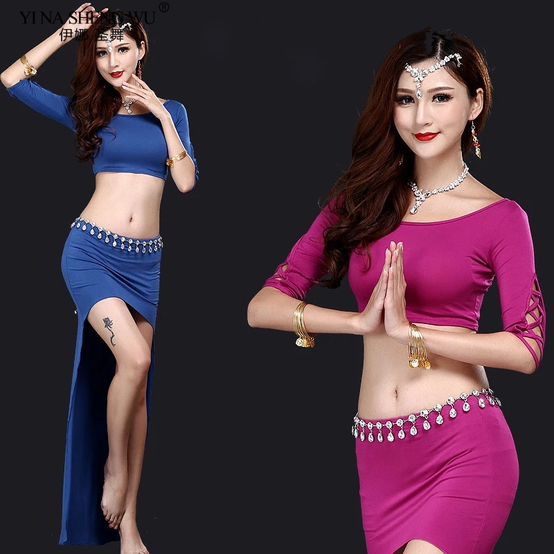

Women Belly Dance Costumes Modal Top+Long Dress Sexy Oriental Dance Daily Bellydance Practice Sets Clothing Dancewear Suit Show