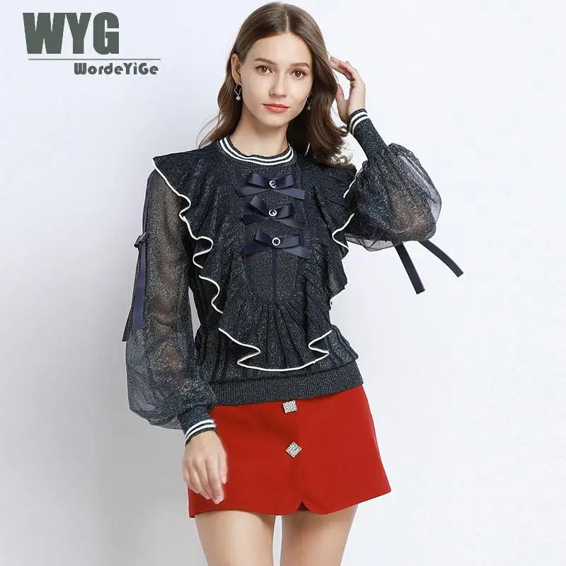 Уникальные оригинальные дизайнерские вязаные блузки для женщин новинка осень 2019