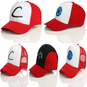Anime Pokemon Figure Cosplay Baseball Cap Peaked Cap Ash Ketchum Letter C Cotton Embroidery Adjustab