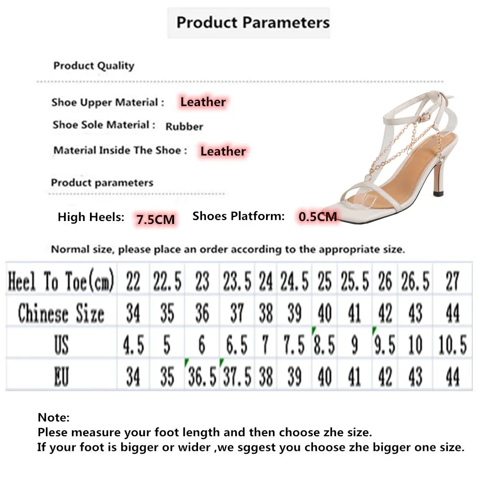 

Summer PU Leather Women High Heels Sandals New Chic Sexy Runway Party Beach Sandals Metal Chain Buckle Strap Cozy Wedding Shoes
