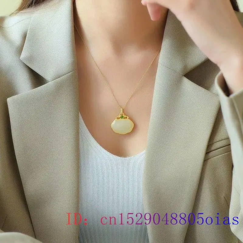 

White Jade Ruyi Pendant Necklace 925 Silver Amulet Women Agate Crystal Zircon Chinese Gifts Jewelry Chalcedony Natural Gemstone