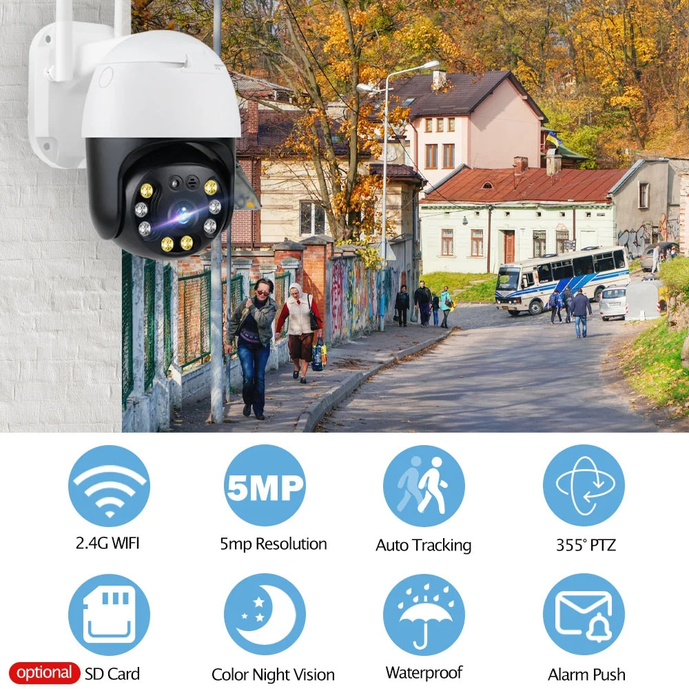 INQMEGA наружная 5MP HD IP камера WiFi 4X зум PTZ купол AI Обнаружение человека CCTV наблюдение