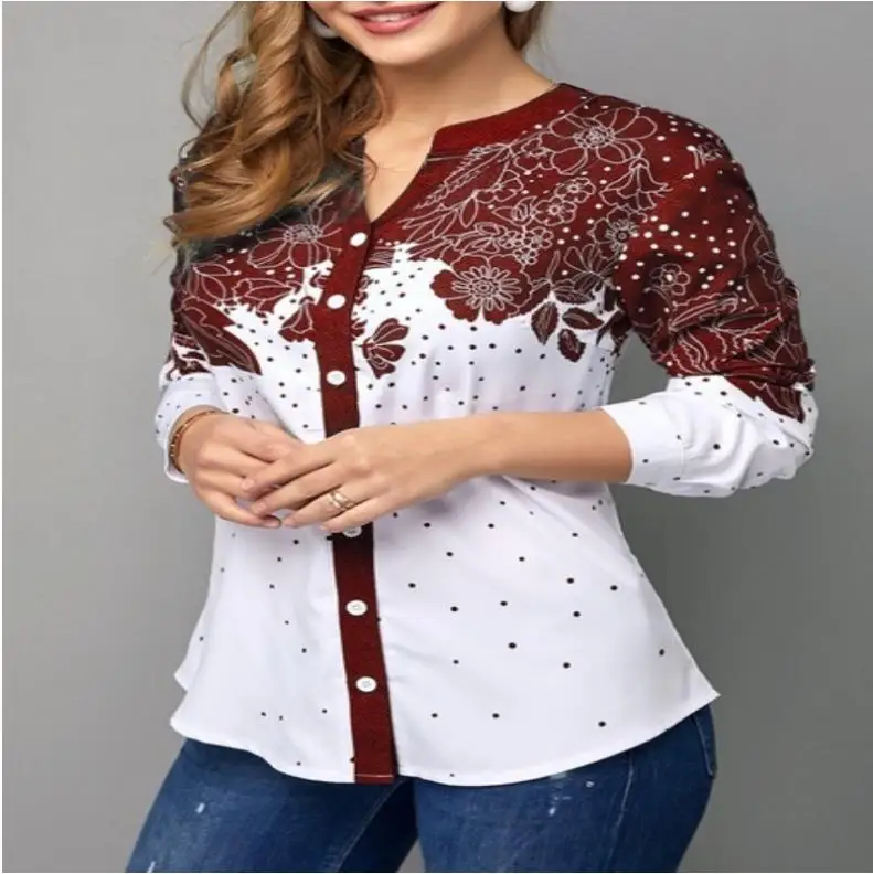 Размера плюс 4xl 5XL рубашка блузка женская 2020 Осенняя с v-образным вырезом Новинка