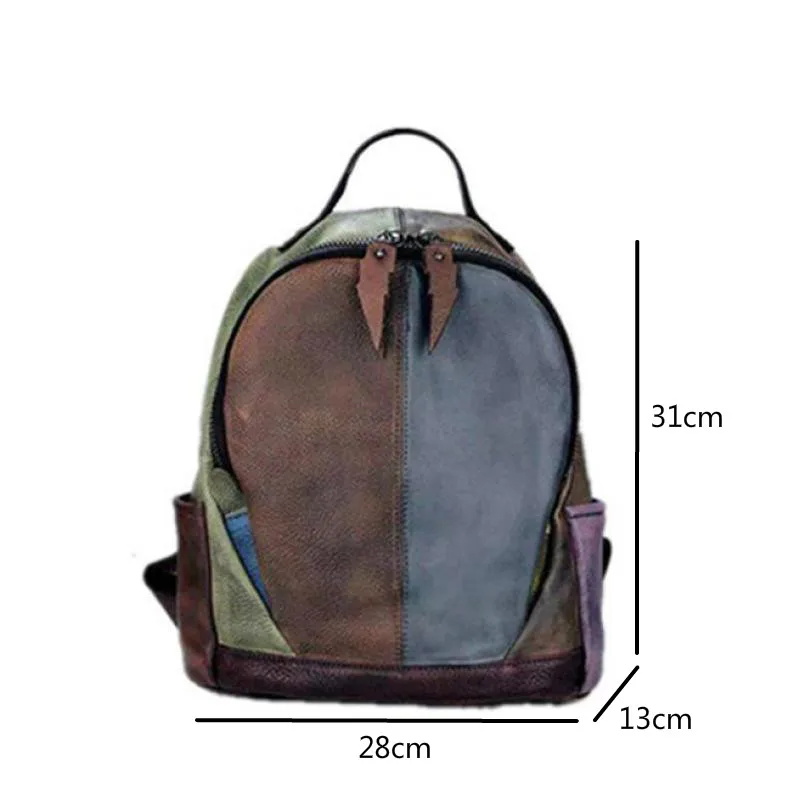 

Bestform 2021 New Retro Genuine Leather Backpack Women Bag Color Stitching First Layer Cowhide Travel Bags Vintage Bagpack