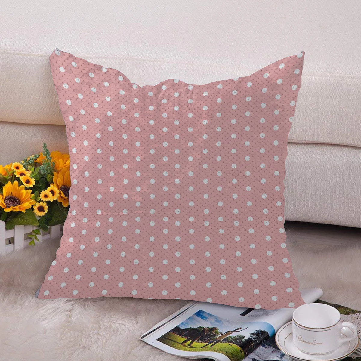 Белая волнистая розовая наволочка с блестками Волшебная меняющая цвет