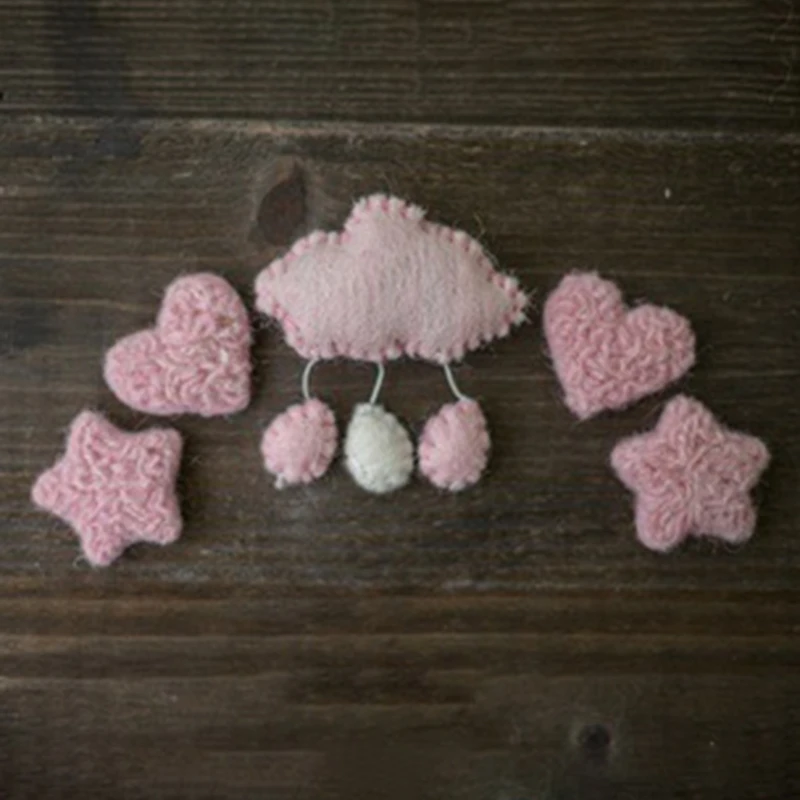 3/5 Uds. DIY de fieltro de lana para beb&eacute;, nubes, estrellas, adornos de amor, decoraciones para fiesta en casa, accesorios de fotograf&iacute;a para reci&eacute;n nacidos-4