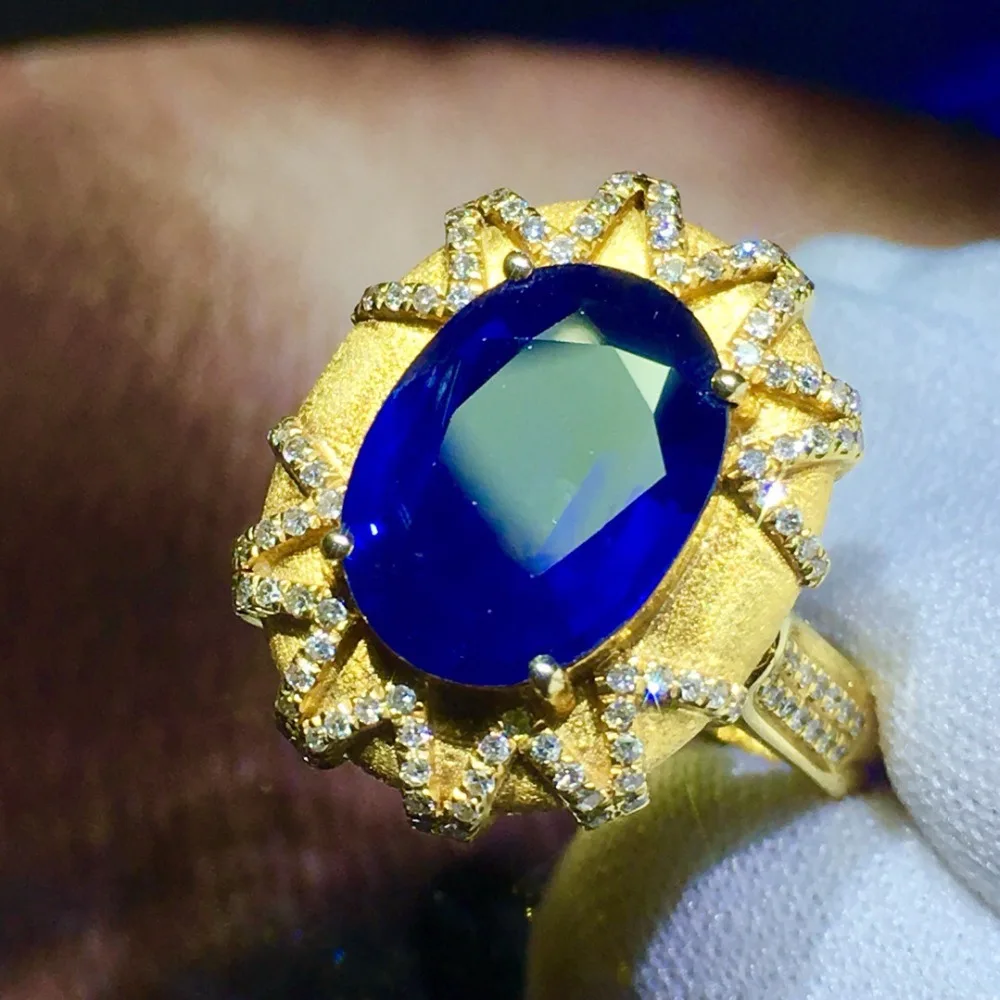 819 ювелирные украшения 18K желтое золото натуральный 3.1ct драгоценный камень, синий сапфир 18k золото бриллианты камень кольцо унисекс для женщин кольца